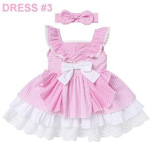 NWT Adorable Barbie Costume Movie Pink Gingham Plaid Baby Romper & Girls…